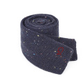 Fish Embroidery Mens Blue Wool Custom Knit Tie with Flat End